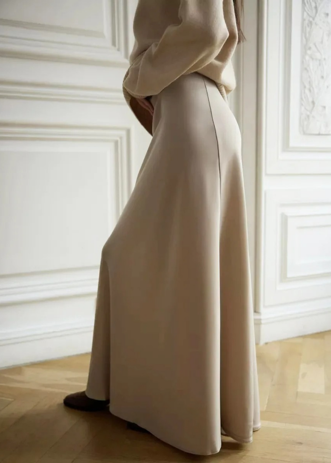 Jupe longue satinée Mila – Crème Vanille