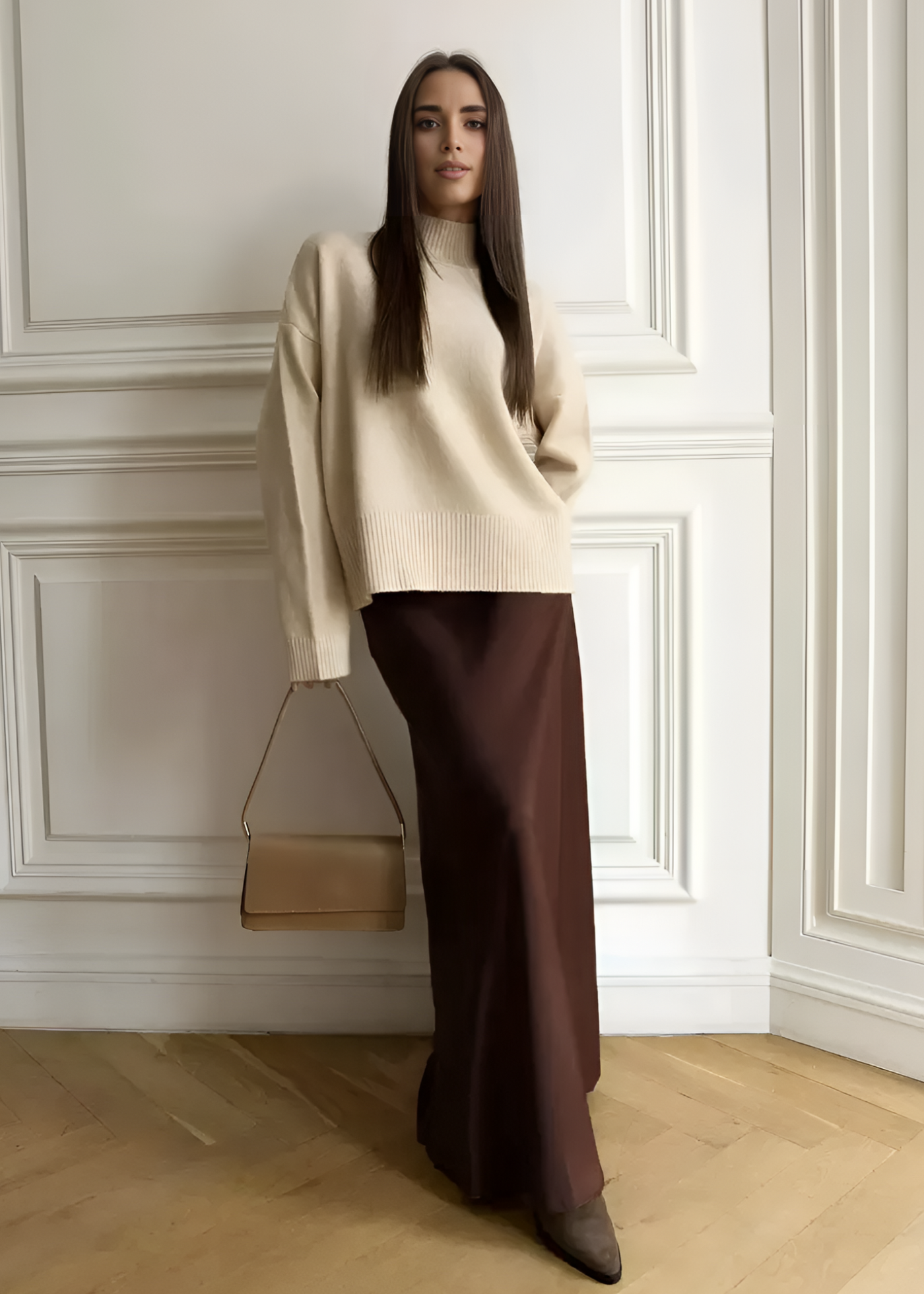 Jupe longue satinée Mila – Chocolat