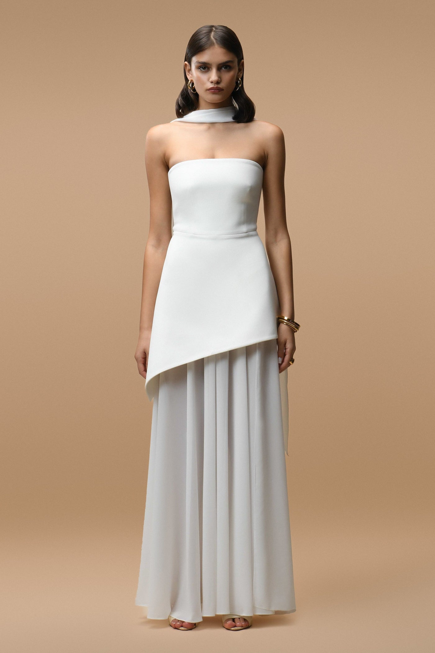 Robe Longue Elara Blanche - Bustier & Voile Transparent