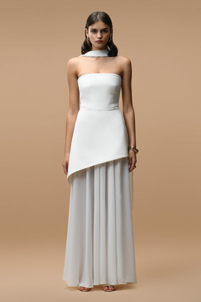 Robe Longue Elara Blanche - Bustier & Voile Transparent