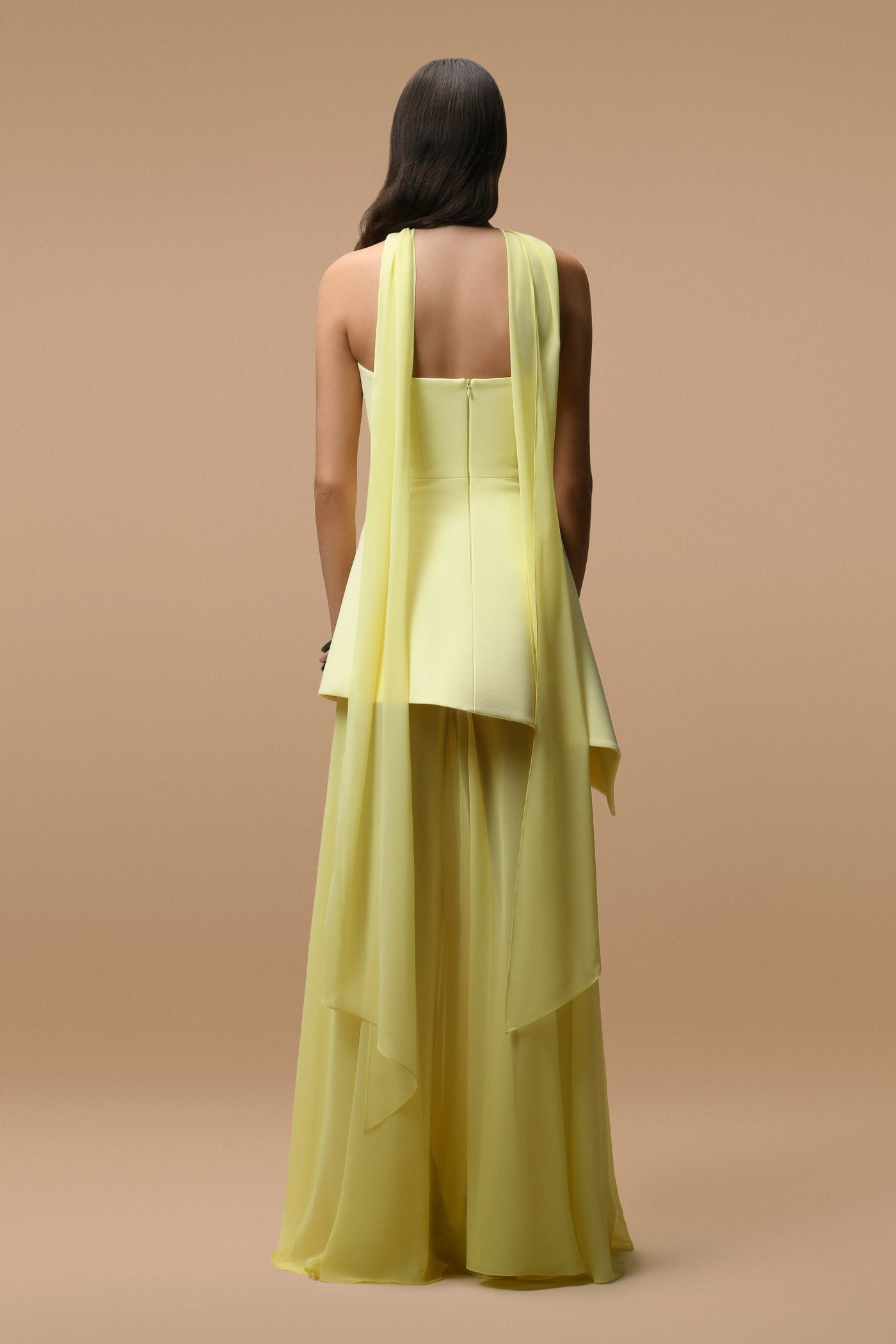 Robe Longue Elara Jaune Pâle  - Bustier & Voile Transparent