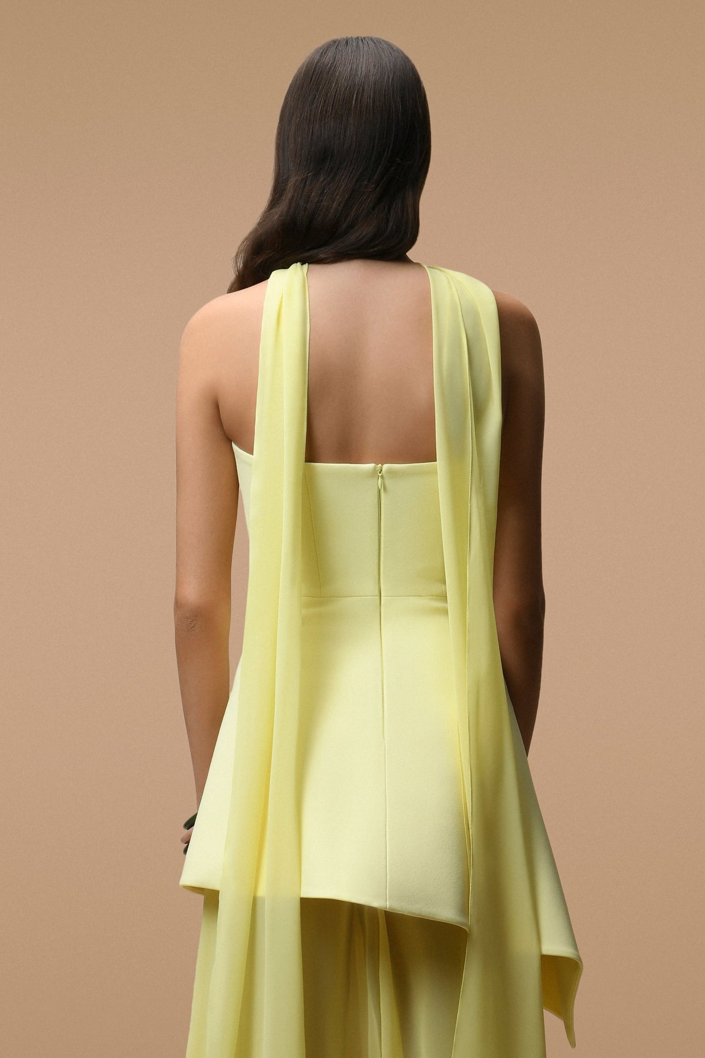 Robe Longue Elara Jaune Pâle  - Bustier & Voile Transparent