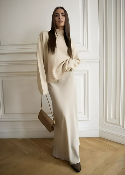 Jupe longue satinée Mila – Crème Vanille