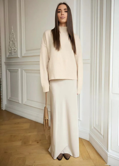 Jupe longue satinée Mila – Crème Vanille