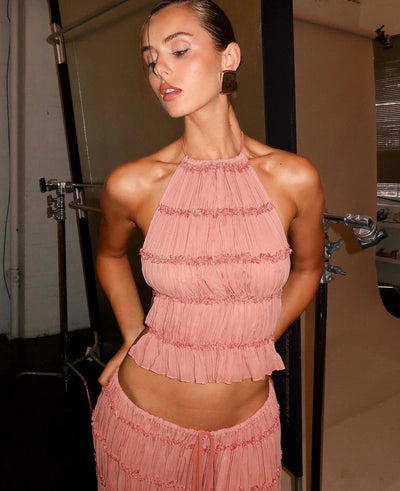 Ensemble Riviera – Silhouette Sculptée & Tulle Aérien - Rose