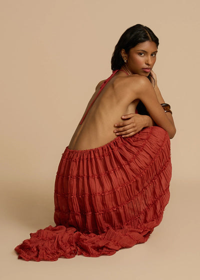 Ensemble Riviera – Silhouette Sculptée & Tulle Aérien - Rouge